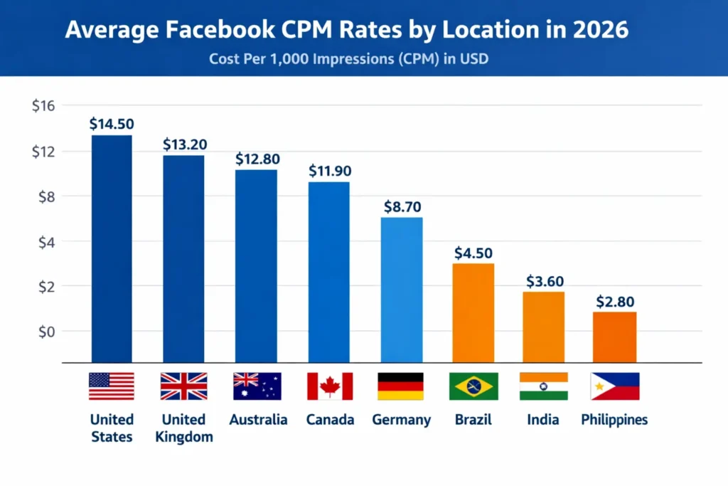 Facebook CPM by location in 2026