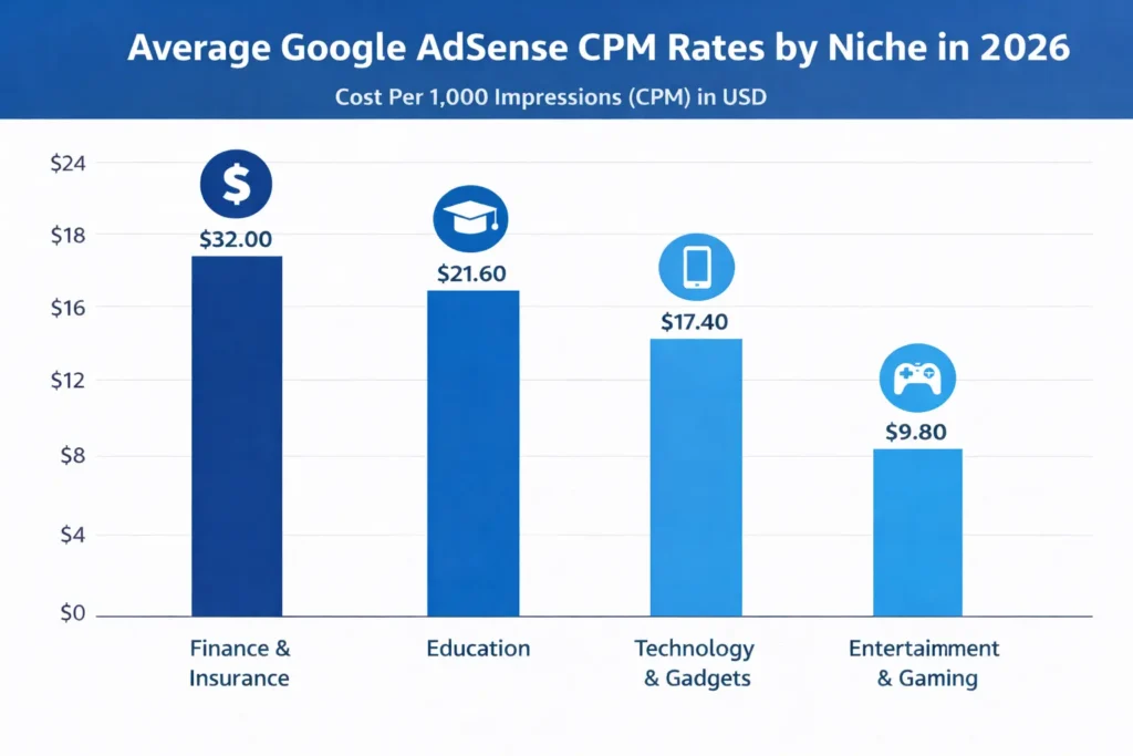 Google AdSense CPM by niche in 2026