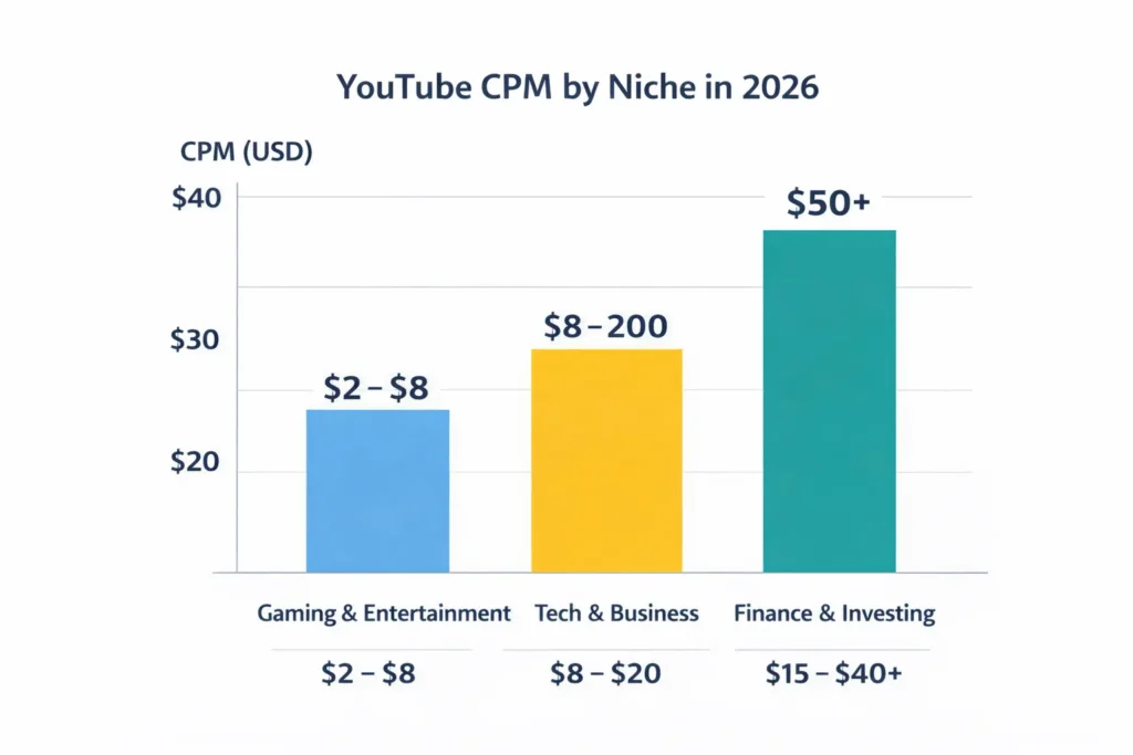 YouTube CPM by niche in 2026