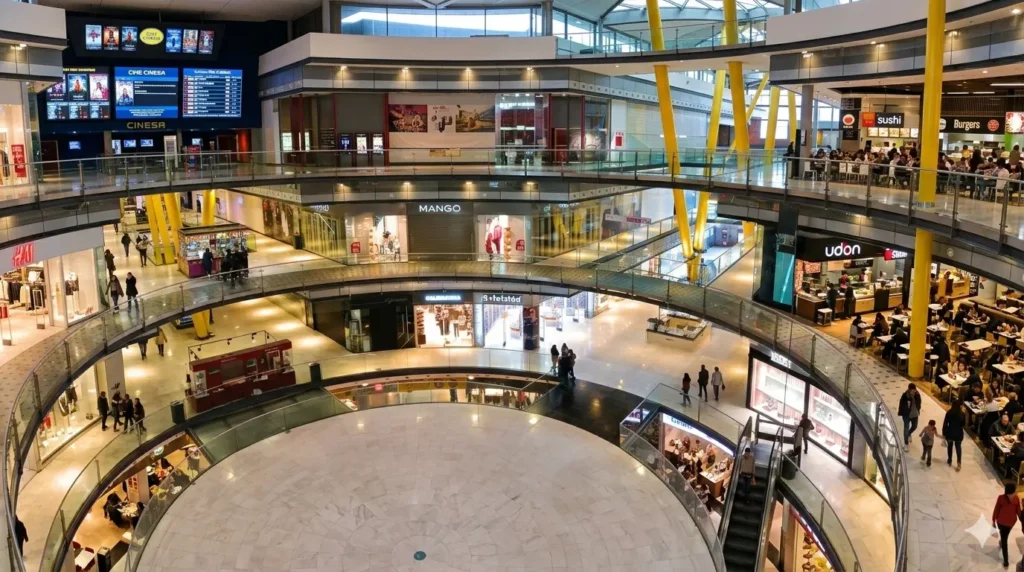 Circular mall food court stores