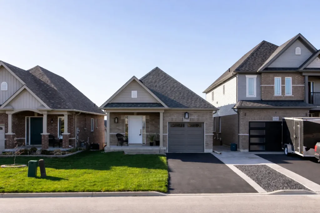 Suburban row of houses in daylight