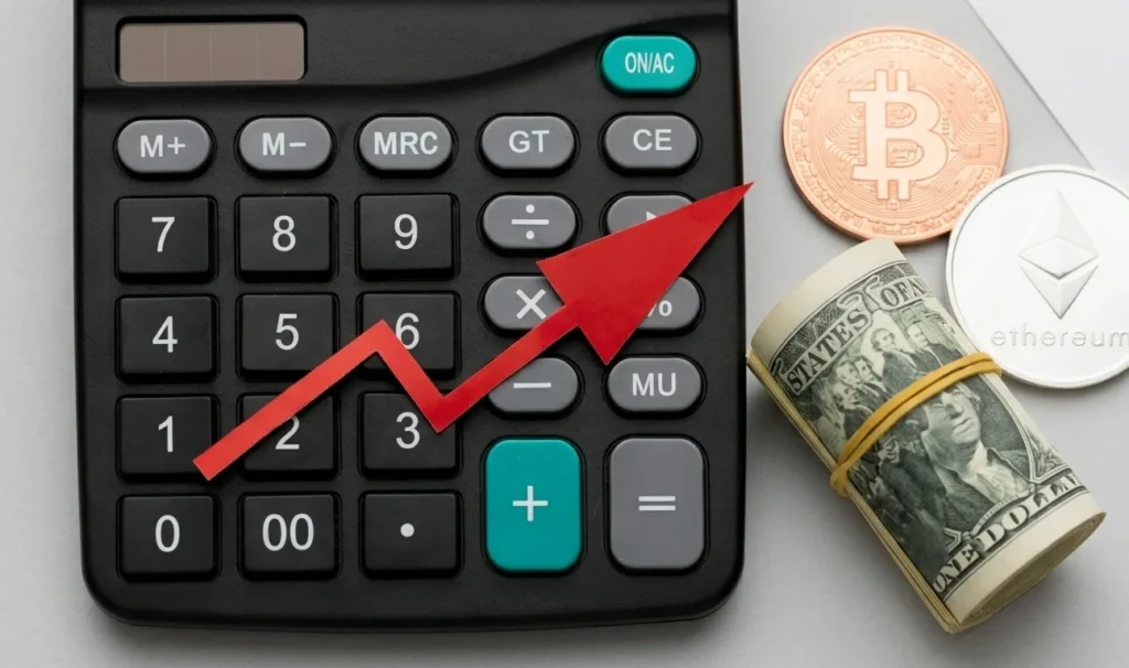 Close up calculator global economy money